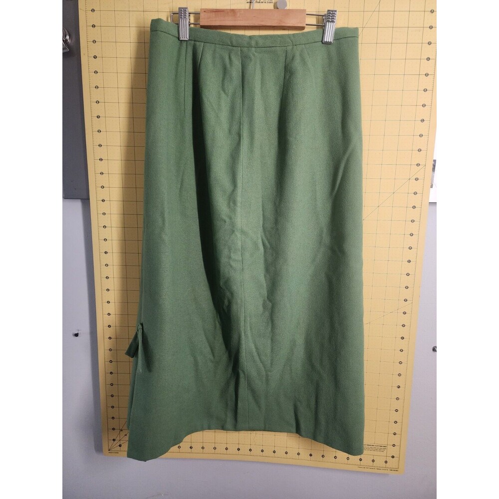 Vtg Tudor Square Pencil Straight Skirt Size Med Solid Green Wool Kick Pleat